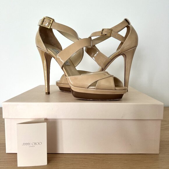 Pre-owned Jimmy Choo Kuki heels in Nude Patent Leather - Picture 1 of 9